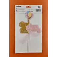 Happy Birthday elefánt lufikkal pink beszúrható dísz