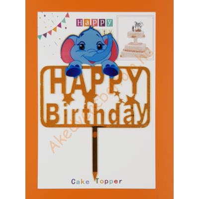 Happy Birthday elefántos arany beszúrható dísz