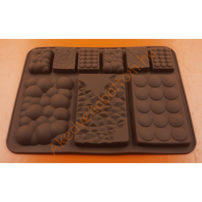 Szilikon csoki öntő forma táblás kocka három minta 9 darabos