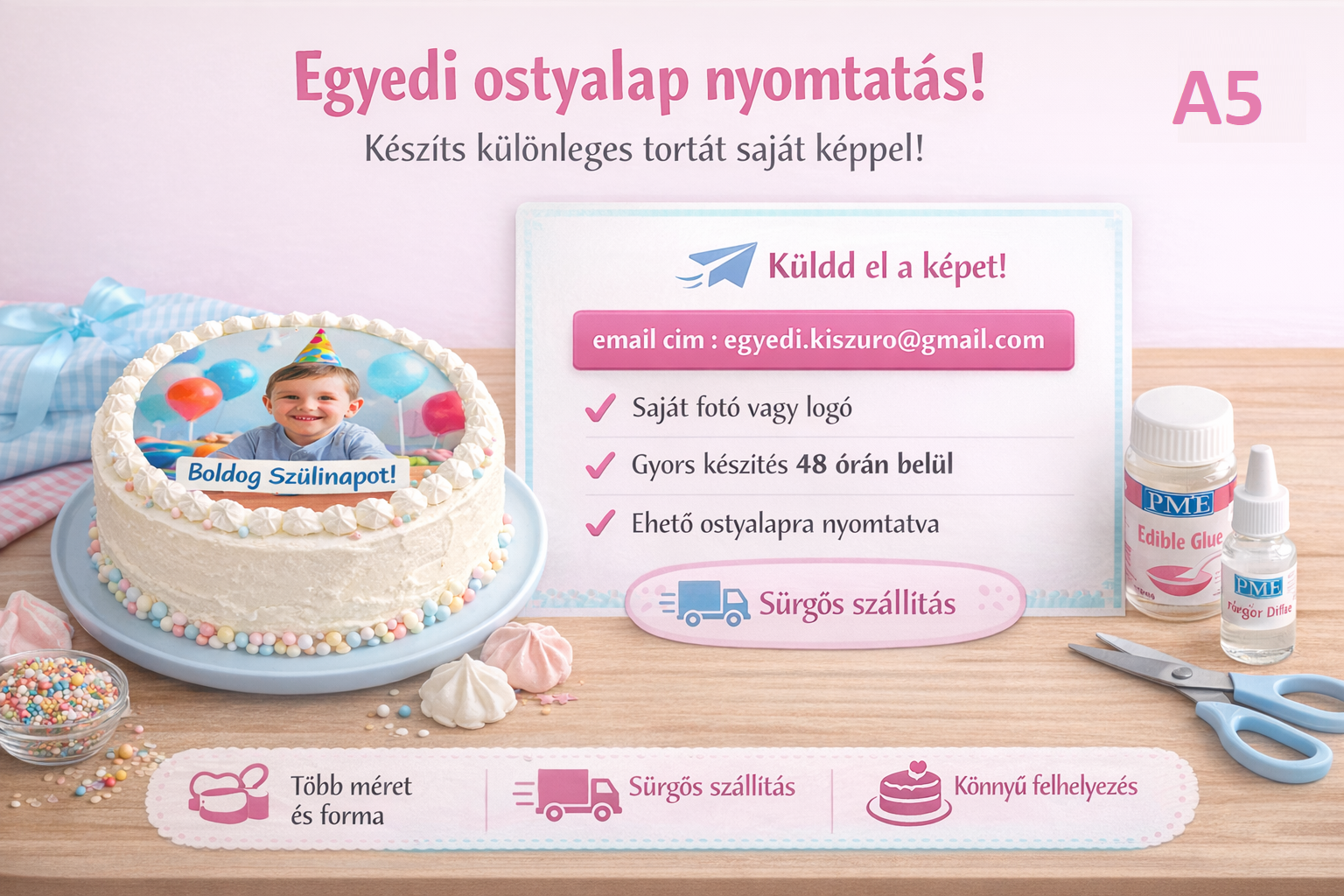 Egyedi nyomtatott ostyalap A5 ös méretig